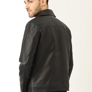 Leather Retail Men’s Black Solid Jacket