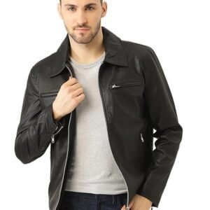 Leather Retail Men’s Black Solid Jacket